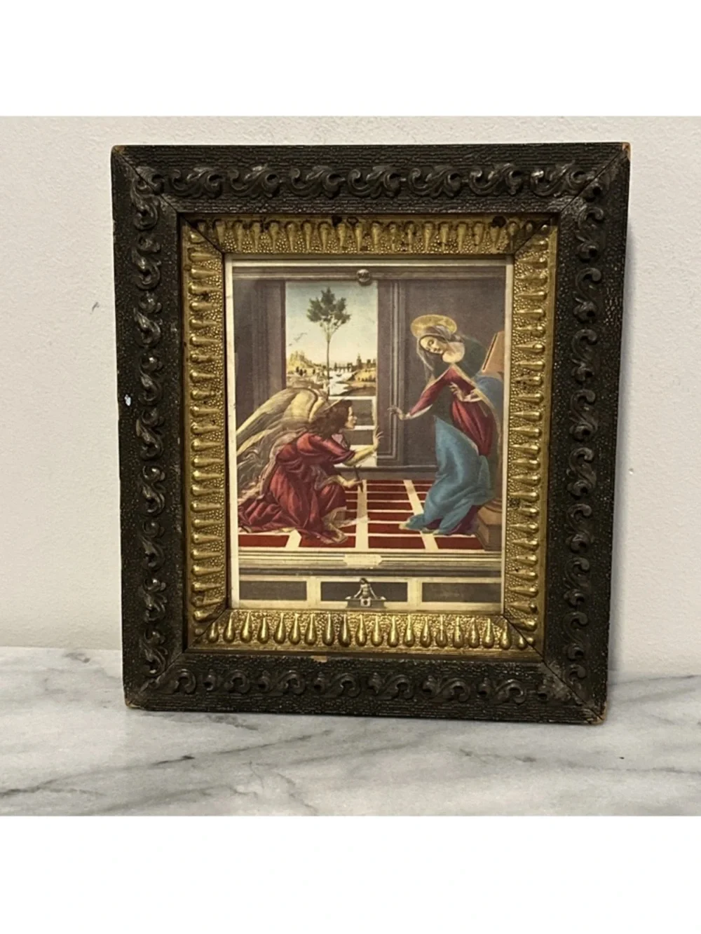 Antique Cestello Annunciation, by Sandro Botticelli Print Framed Carved Wood